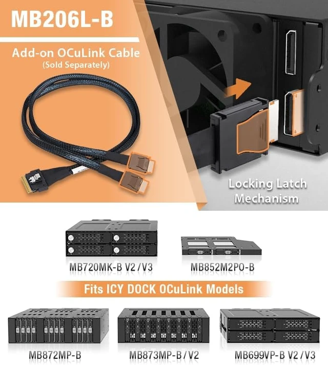 Alt view image 7 of 7 - ICY DOCK 4 Bay M.2 NVMe SSD PCIe 4.0 Mobile Rack Enclosure for External 5.25" Drive Bay (4 x OCuLink SFF-8612 4i) | ToughArmor MB720MK-B V3