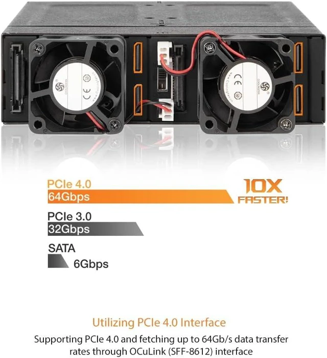Alt view image 2 of 7 - ICY DOCK 4 Bay M.2 NVMe SSD PCIe 4.0 Mobile Rack Enclosure for External 5.25" Drive Bay (4 x OCuLink SFF-8612 4i) | ToughArmor MB720MK-B V3