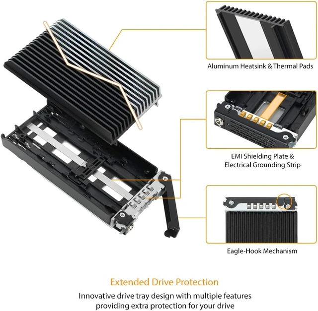 Alt view image 5 of 7 - ICY DOCK 4 Bay M.2 NVMe SSD PCIe 4.0 Mobile Rack Enclosure for External 5.25" Drive Bay (4 x OCuLink SFF-8612 4i) | ToughArmor MB720MK-B V3