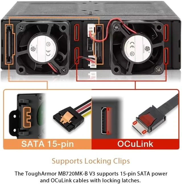 Alt view image 4 of 7 - ICY DOCK 4 Bay M.2 NVMe SSD PCIe 4.0 Mobile Rack Enclosure for External 5.25" Drive Bay (4 x OCuLink SFF-8612 4i) | ToughArmor MB720MK-B V3