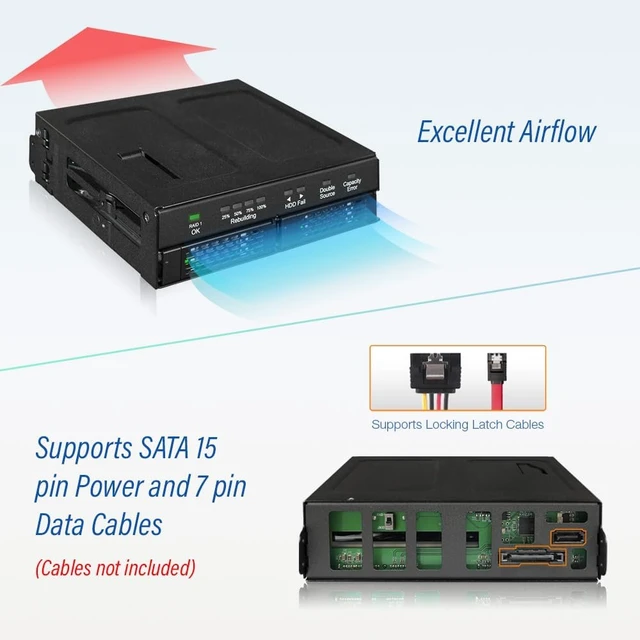 Alt view image 3 of 7 - Dual 2.5" SATA Drive Removable RAID 1 & JBOD Mobile Rack Enclosure for 5.25" Bay - ToughArmor RAID MB902SPR-B R1