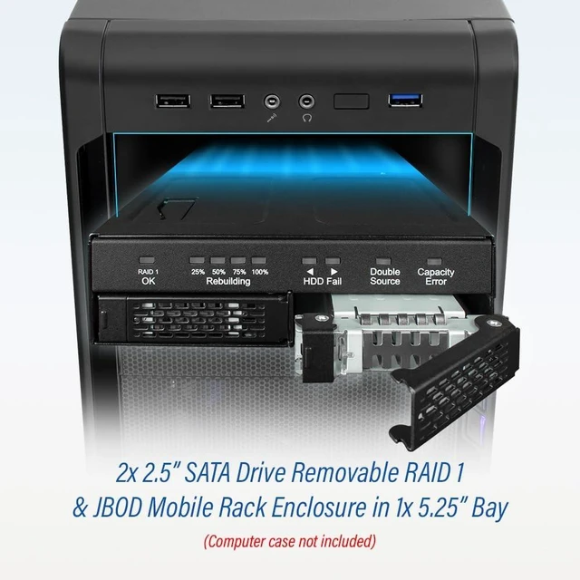 Alt view image 2 of 7 - Dual 2.5" SATA Drive Removable RAID 1 & JBOD Mobile Rack Enclosure for 5.25" Bay - ToughArmor RAID MB902SPR-B R1