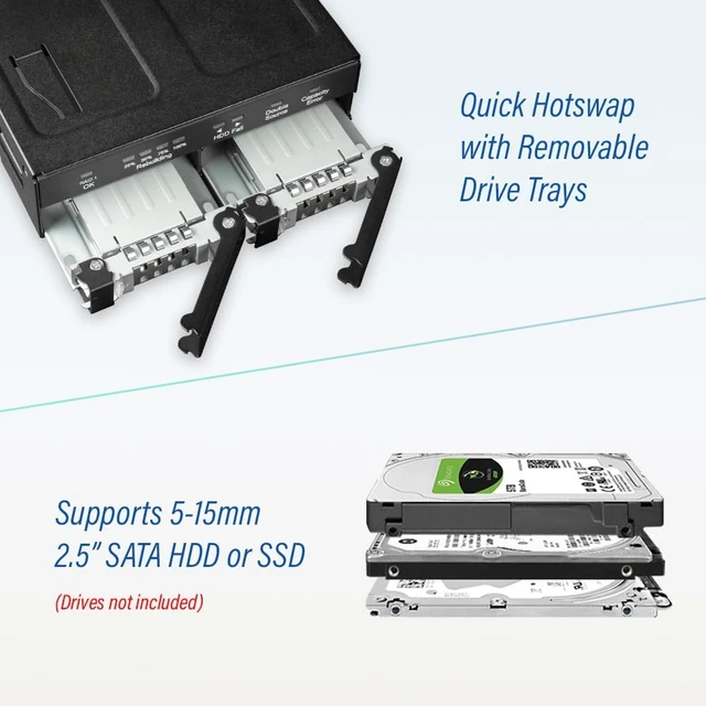 Alt view image 6 of 7 - Dual 2.5" SATA Drive Removable RAID 1 & JBOD Mobile Rack Enclosure for 5.25" Bay - ToughArmor RAID MB902SPR-B R1