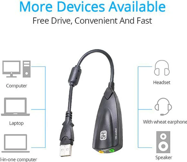 Alt view image 2 of 7 - USB External Stereo Sound Adapter for Windows and Mac. Plug and Play No Drivers Needed - Black