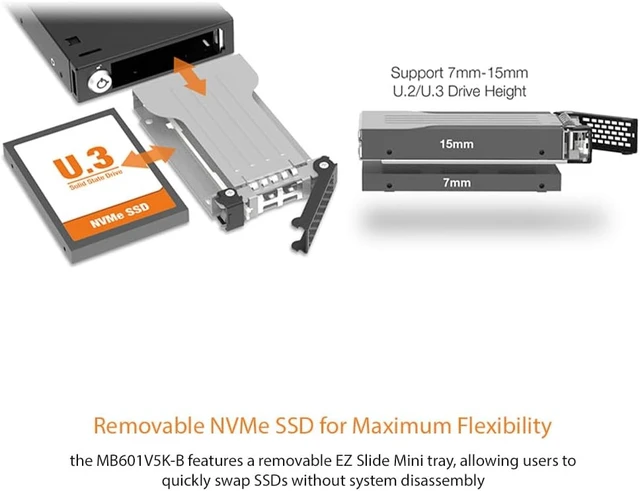 Alt view image 5 of 7 - ICY DOCK ToughArmor EX MB601V4KW-B Ruggedized 1 Bay 2.5" U.2/U.3 NVMe SSD Mobile Rack Enclosure with Water-Resistant Front Cover (1 x U.2 SFF-8639)