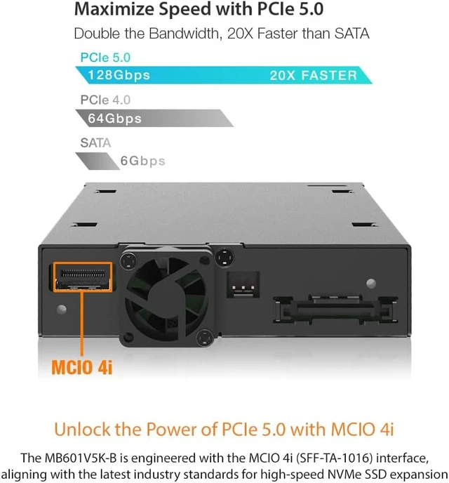 Alt view image 3 of 7 - ICY DOCK ToughArmor EX MB601V4KW-B Ruggedized 1 Bay 2.5" U.2/U.3 NVMe SSD Mobile Rack Enclosure with Water-Resistant Front Cover (1 x U.2 SFF-8639)