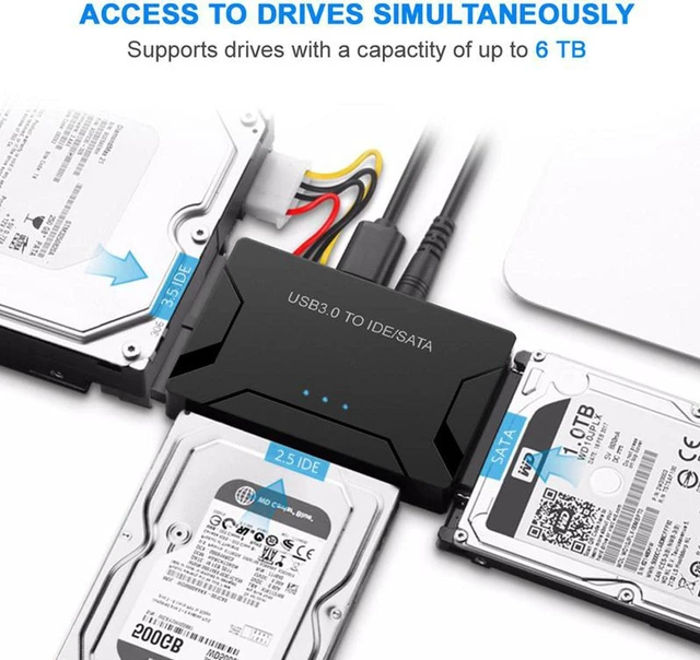 Alt view image 4 of 7 - USB 3.0 to IDE/SATA Converter Hard Drive Adapter with Power Switch for 2.5"/3.5"SATA HDD/SSD & IDE HDD Drives Optical Drive, Support 6TB, Include 12V 2A Power Adapter & USB 3.0 Cable