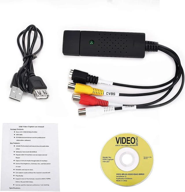 Alt view image 7 of 7 - USB Video Capture Converter, Digitize and Edit Video, VCR VHS to DVD, Analog Video to Digital PC for Windows 7 8 10