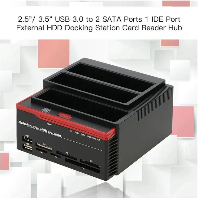 Alt view image 2 of 6 - USB3.0 To SATA IDE HDD 3 Bay External Hard Disk Docking Station for 2.5 & 3.5 inch SATA I/II/III HDD SSD Offline Clone HUB Card Reader 12V/3A Power Supply Max Up to 12TB