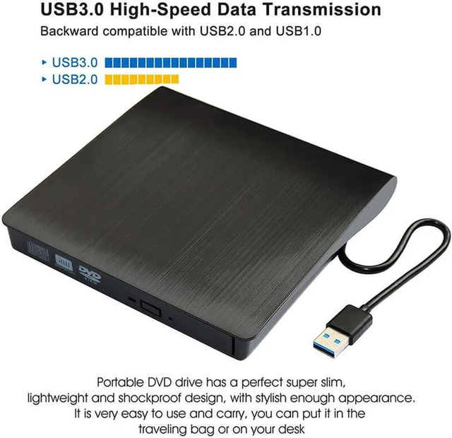 Alt view image 2 of 7 - External CD Drive USB 3.0 Portable CD DVD +/-RW Drive DVD/CD ROM Rewriter Burner Writer Compatible with Laptop Desktop PC Windows Mac Pro MacBook (Black)