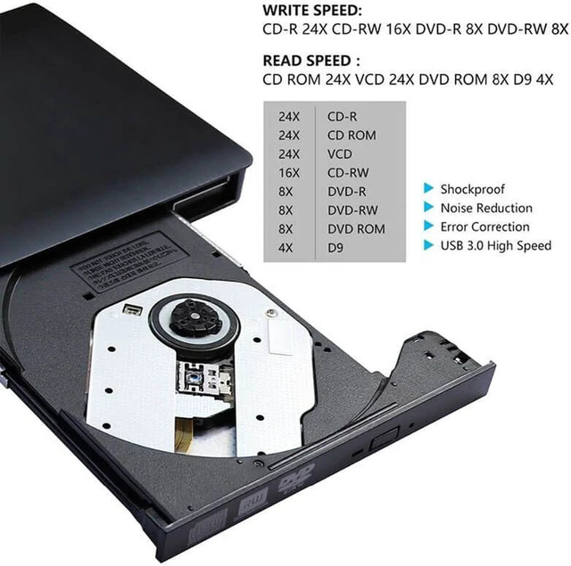 Alt view image 4 of 7 - External CD Drive USB 3.0 Portable CD DVD +/-RW Drive DVD/CD ROM Rewriter Burner Writer Compatible with Laptop Desktop PC Windows Mac Pro MacBook (Black)