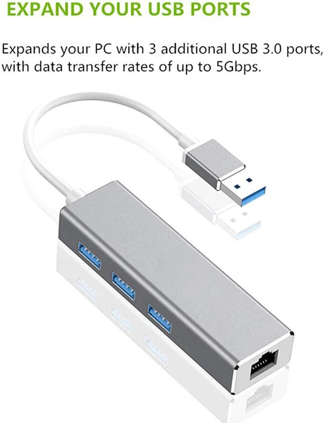 Main image of USB 3.0 to Ethernet Adapter,Hannord 3-Port USB 3.0 Hub with RJ45 10/100/1000 Gigabit Ethernet Adapter Support Windows 10,8.1,Mac OS, Surface Pro,Linux,Chromebook and More