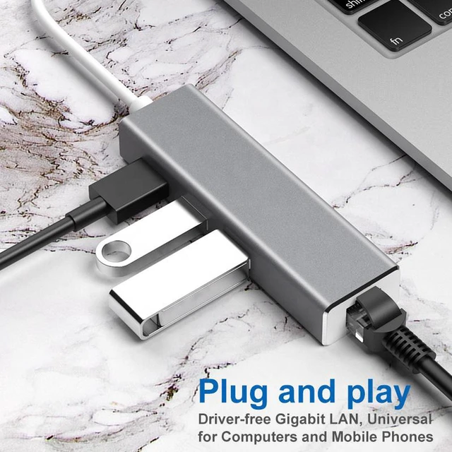 Alt view image 3 of 7 - USB 3.0 to Ethernet Adapter,Hannord 3-Port USB 3.0 Hub with RJ45 10/100/1000 Gigabit Ethernet Adapter Support Windows 10,8.1,Mac OS, Surface Pro,Linux,Chromebook and More