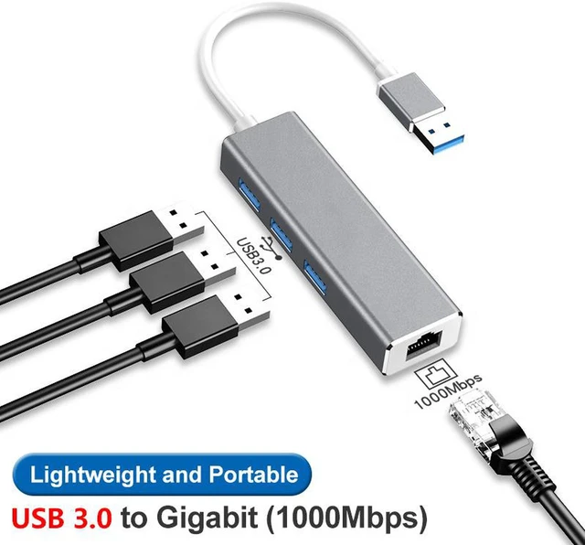 Alt view image 2 of 7 - USB 3.0 to Ethernet Adapter,Hannord 3-Port USB 3.0 Hub with RJ45 10/100/1000 Gigabit Ethernet Adapter Support Windows 10,8.1,Mac OS, Surface Pro,Linux,Chromebook and More