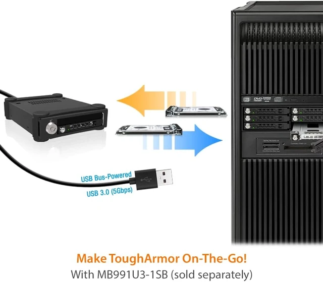 Alt view image 3 of 7 - ICY DOCK ToughArmor MB996SK-6SB Rugged 6 x 2.5 SAS/SATA HDD/SSD Mobile Rack Enclosure for 5.25" Bay (with Keylock)