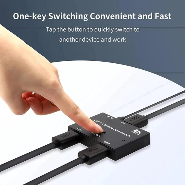 Alt view image 5 of 7 - DisplayPort Switch 8K Splitter Bidirectional DP 1.4 Switcher Box 2 in 1 Out / 1 in 2 Out Supports 8K@30Hz 4K@120Hz Compatible with PC Host Monitor Laptop etc