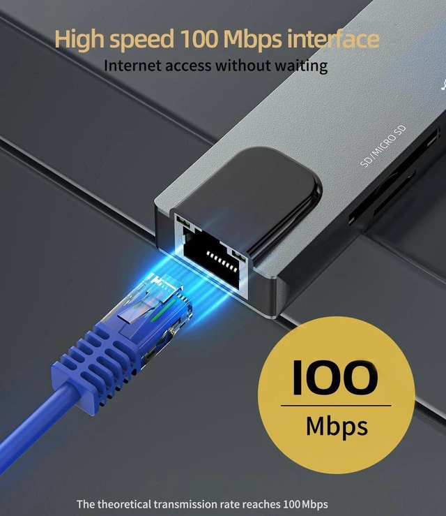 Alt view image 4 of 7 - 8 in1 USB C Hub to Adapter RJ45 100mbps Laptop Docking Station Splitter, for Multiport Adapter for Dell HP MacBook pro iPhone15 Pro Max iPad Pro Air SD TF RJ45 USB Extender Hub PD