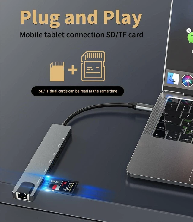 Alt view image 2 of 7 - 8 in1 USB C Hub to Adapter RJ45 100mbps Laptop Docking Station Splitter, for Multiport Adapter for Dell HP MacBook pro iPhone15 Pro Max iPad Pro Air SD TF RJ45 USB Extender Hub PD