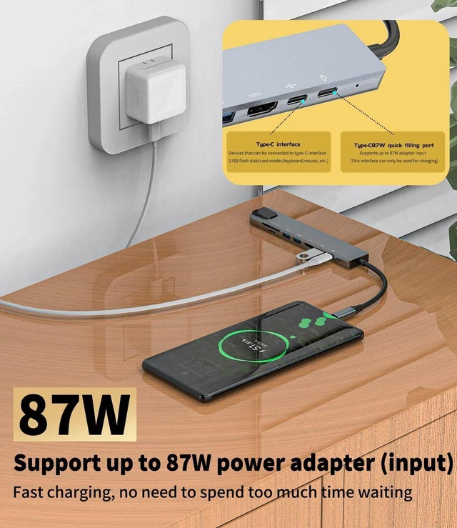Alt view image 3 of 7 - 8 in1 USB C Hub to Adapter RJ45 100mbps Laptop Docking Station Splitter, for Multiport Adapter for Dell HP MacBook pro iPhone15 Pro Max iPad Pro Air SD TF RJ45 USB Extender Hub PD