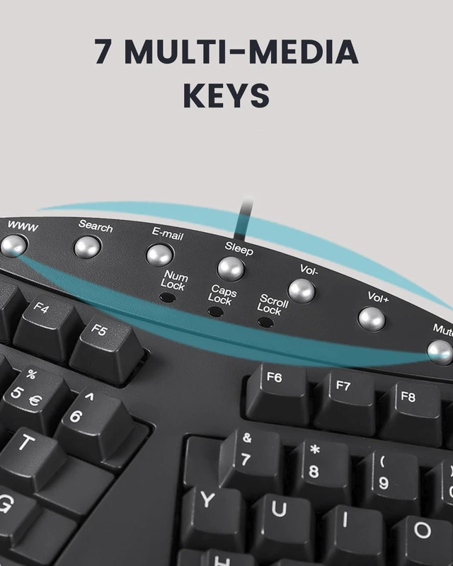 Alt view image 4 of 7 - Perixx PERIBOARD-512B Wired Ergonomic Keyboard - Split Keyboard, Wrist Rest, Natural Typing - Wired USB Connectivity - US English - Black