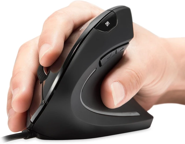 Alt view image 7 of 7 - Perixx PERIMICE-513C Wired Vertical USB-C Mouse, 6 Buttons, Adjustable 1000/1600 DPI, Right-Handed, 5.9ft Cable, Black