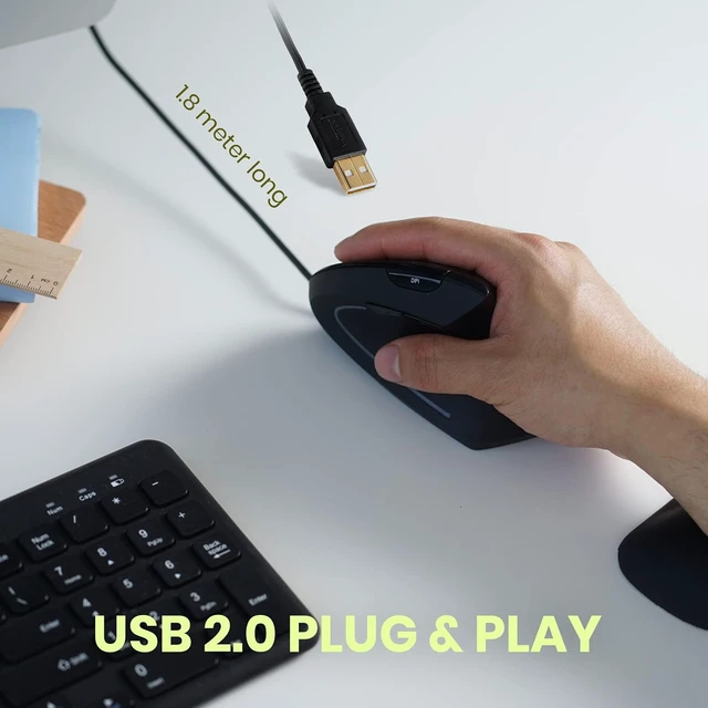 Alt view image 6 of 7 - Perixx PERIMICE-513C Wired Vertical USB-C Mouse, 6 Buttons, Adjustable 1000/1600 DPI, Right-Handed, 5.9ft Cable, Black