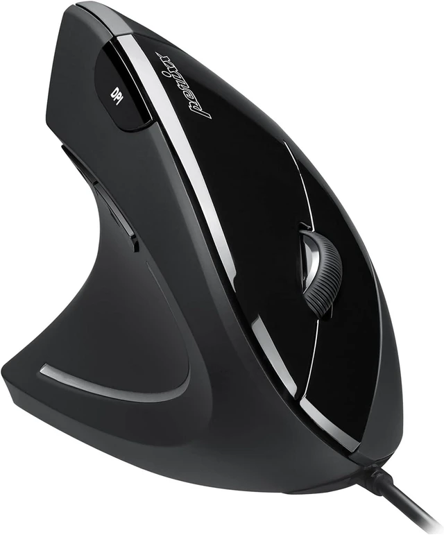 Main image of Perixx Perimice-513L Wired Vertical Ergonomic Mouse with 2 DPI, 6 Button Optical Ergo Mouse with 2 Level DPI Switch 1000 1600, Left Handed, Black