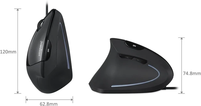 Alt view image 6 of 7 - Perixx Perimice-513L Wired Vertical Ergonomic Mouse with 2 DPI, 6 Button Optical Ergo Mouse with 2 Level DPI Switch 1000 1600, Left Handed, Black