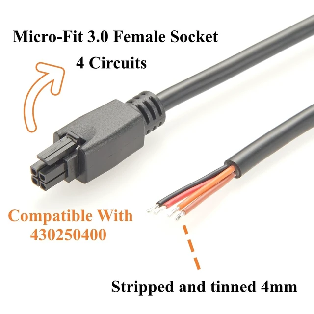 Alt view image 7 of 7 - Compatible with 43025-0400 4 Pin Micro-Fit 3.0 Receptacle Housing to Open End Cable Assembly Dual Row 4 Circuits Power Signal Cable (1PC, 1.5M/4.92FT)