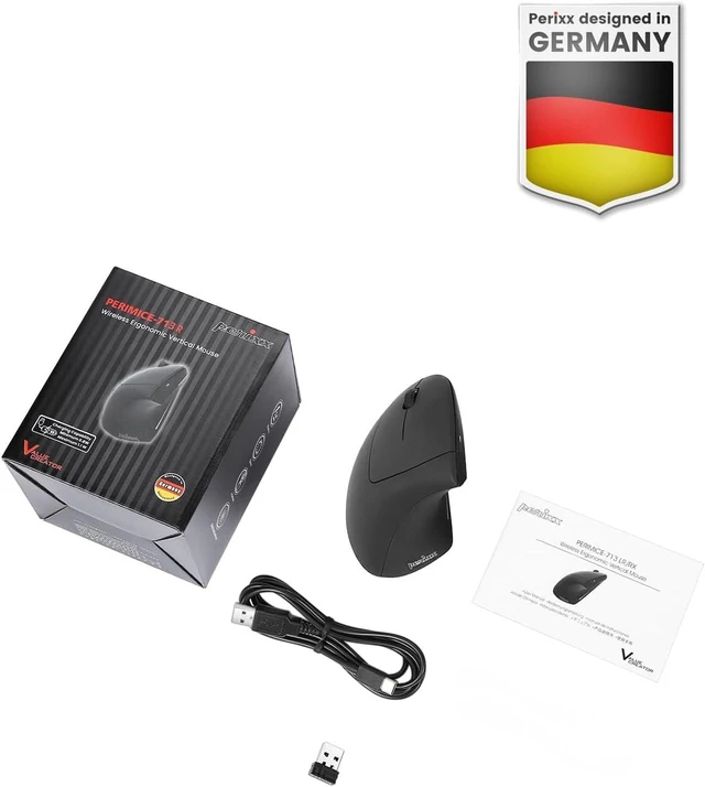 Alt view image 7 of 7 - Perixx PERIMICE-713LR - Cordless Rechargeable Vertical Mouse - Duo Wired and Wireless Charging Feature - 6 Buttons Design - Black - Left Handed