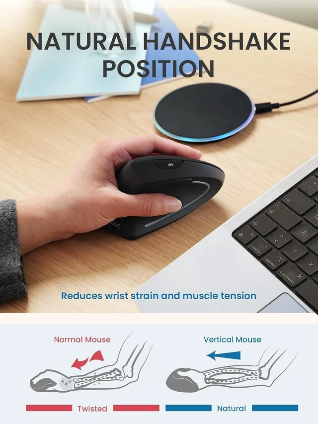 Alt view image 5 of 7 - Perixx PERIMICE-713LR - Cordless Rechargeable Vertical Mouse - Duo Wired and Wireless Charging Feature - 6 Buttons Design - Black - Left Handed