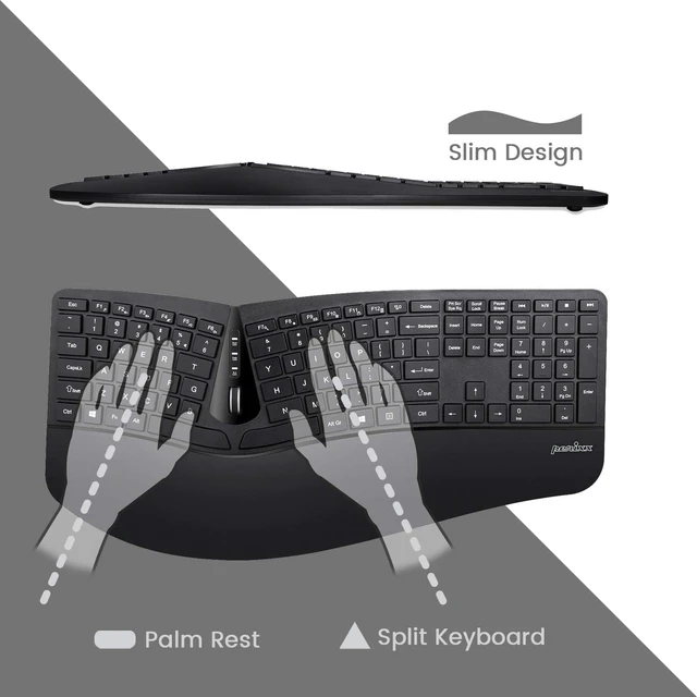 Alt view image 5 of 7 - Perixx Periduo-605, Wireless Ergonomic Split Keyboard and Vertical Mouse Combo, Adjustable Palm Rest and Membrane Low Profile Keys, Black, US English Layout (11633)