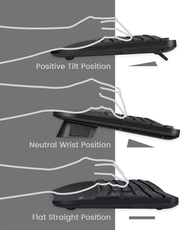 Alt view image 3 of 7 - Perixx Periduo-605, Wireless Ergonomic Split Keyboard and Vertical Mouse Combo, Adjustable Palm Rest and Membrane Low Profile Keys, Black, US English Layout (11633)