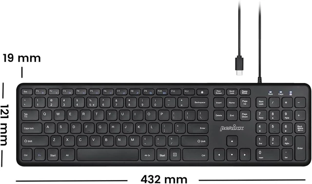 Alt view image 4 of 7 - Perixx PERIBOARD-210C Wired Full-Size USB C Keyboard with Quiet Scissor Keys - Compatible with Windows, macOS, and Android Tablet and Laptops - Black - US English