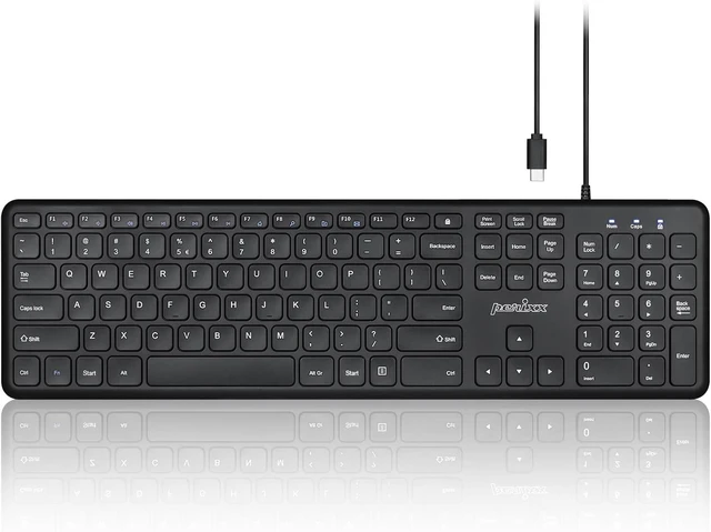 Main image of Perixx PERIBOARD-210C Wired Full-Size USB C Keyboard with Quiet Scissor Keys - Compatible with Windows, macOS, and Android Tablet and Laptops - Black - US English