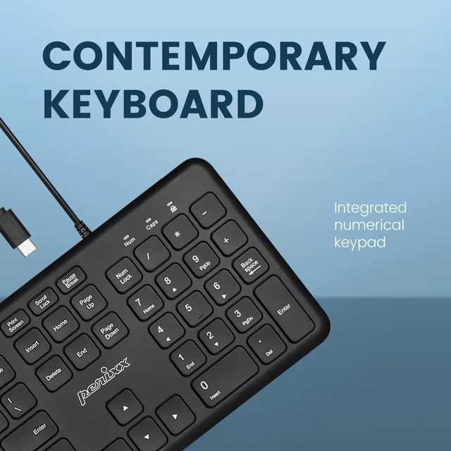 Alt view image 6 of 7 - Perixx PERIBOARD-210C Wired Full-Size USB C Keyboard with Quiet Scissor Keys - Compatible with Windows, macOS, and Android Tablet and Laptops - Black - US English