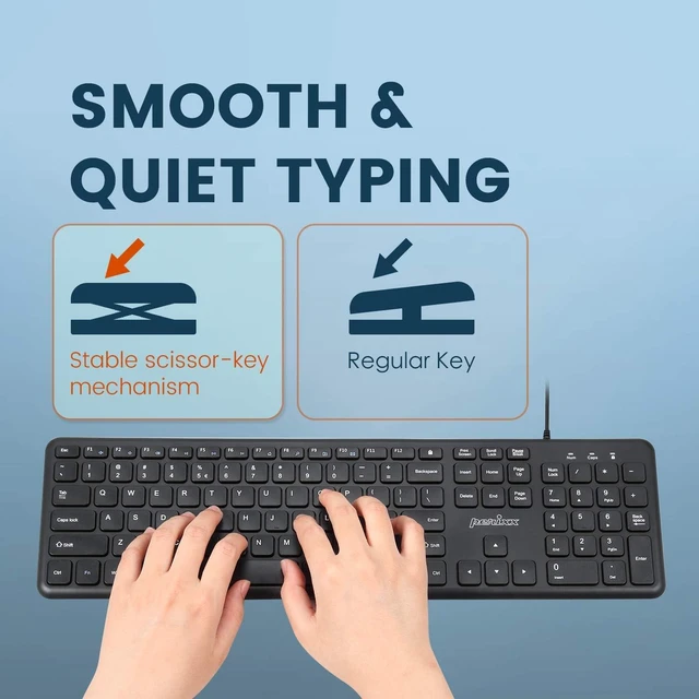 Alt view image 3 of 7 - Perixx PERIBOARD-210C Wired Full-Size USB C Keyboard with Quiet Scissor Keys - Compatible with Windows, macOS, and Android Tablet and Laptops - Black - US English