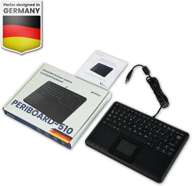 Alt view image 3 of 5 - Perixx PERIBOARD-510H Plus, Wired Super Mini USB Touchpad Keyboard, X Type Scissor Keys with 2 Built-in Hubs, Black, US English Layout (11005)
