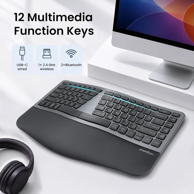 Alt view image 7 of 7 - Perixx PERIBOARD-818 Compact Wireless Ergonomic Keyboard - White Backlit White Backlit 4 Device Multi Connect Wireless Compact Design Quiet Keys