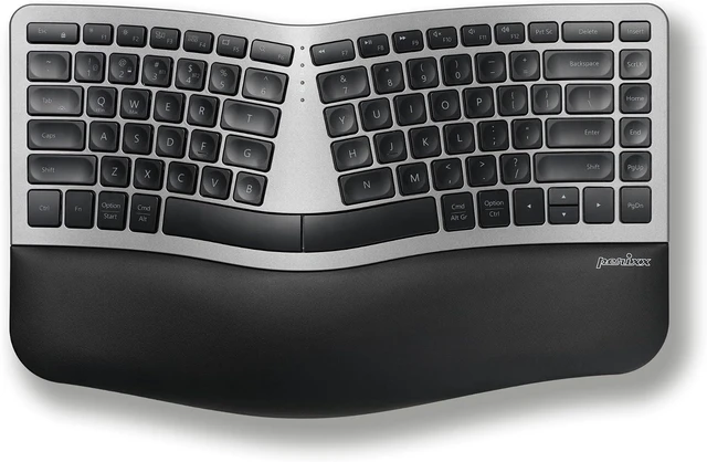 Main image of Perixx PERIBOARD-818 Compact Wireless Ergonomic Keyboard - White Backlit White Backlit 4 Device Multi Connect Wireless Compact Design Quiet Keys