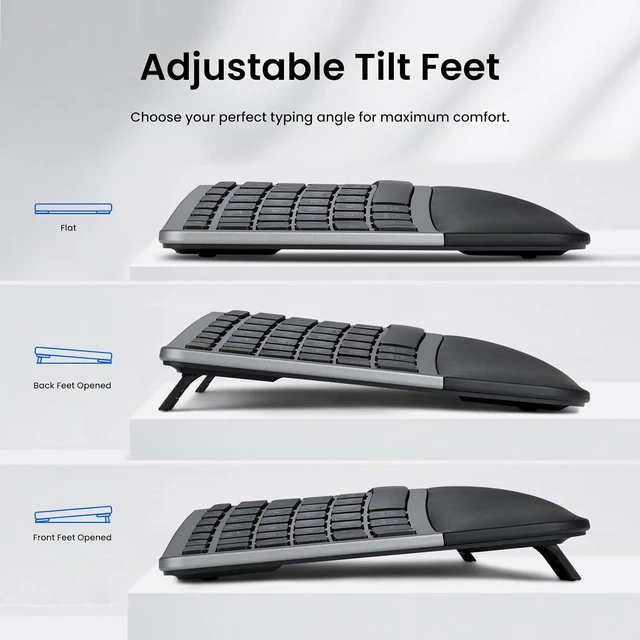Alt view image 2 of 7 - Perixx PERIBOARD-818 Compact Wireless Ergonomic Keyboard - White Backlit White Backlit 4 Device Multi Connect Wireless Compact Design Quiet Keys