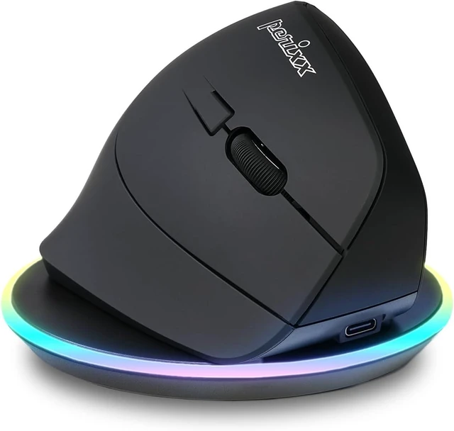 Main image of Perixx PERIMICE-715RX Coreless Rechargeable Vertical Mouse - Duo Wired and Wireless Charging Feature - Charger Included - Right-Handed - Black