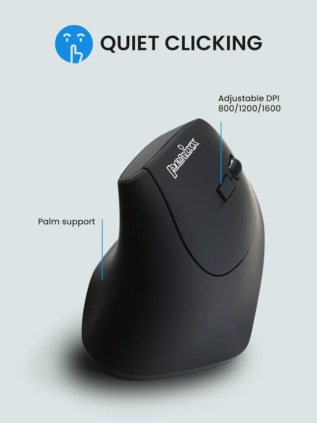 Alt view image 6 of 6 - Perixx PERIMICE-715RX Coreless Rechargeable Vertical Mouse - Duo Wired and Wireless Charging Feature - Charger Included - Right-Handed - Black