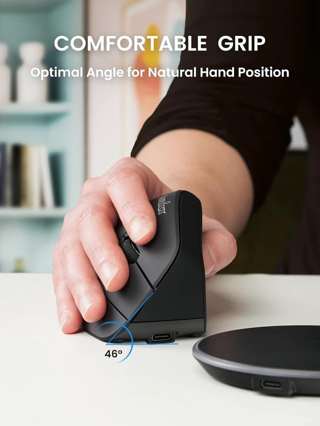 Alt view image 3 of 6 - Perixx PERIMICE-715RX Coreless Rechargeable Vertical Mouse - Duo Wired and Wireless Charging Feature - Charger Included - Right-Handed - Black
