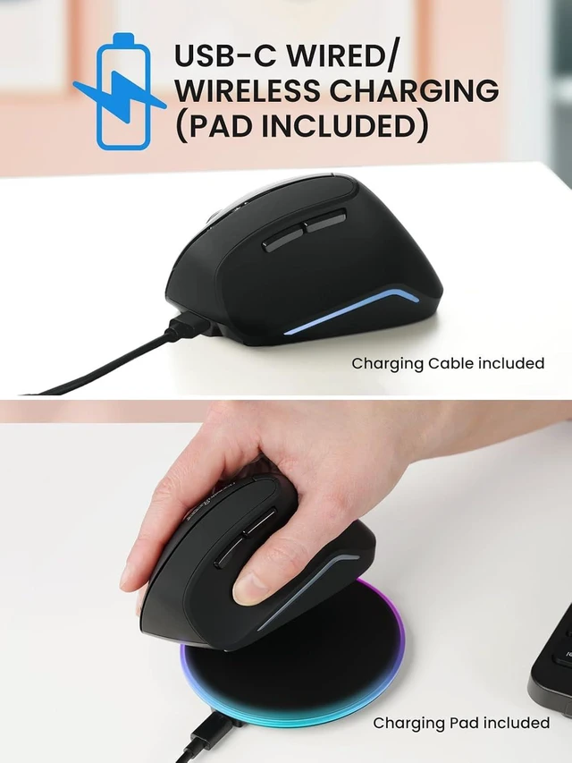 Alt view image 2 of 6 - Perixx PERIMICE-715RX Coreless Rechargeable Vertical Mouse - Duo Wired and Wireless Charging Feature - Charger Included - Right-Handed - Black