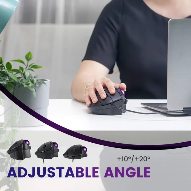 Alt view image 2 of 7 - Perixx PERIMICE-520 Wired USB Ergonomic Programmable Trackball Mouse, Adjustable Angle, 8 Button Design, Black (PM-520-11447)