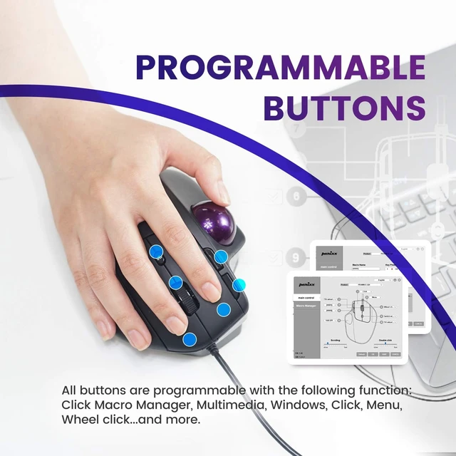 Alt view image 4 of 7 - Perixx PERIMICE-520 Wired USB Ergonomic Programmable Trackball Mouse, Adjustable Angle, 8 Button Design, Black (PM-520-11447)