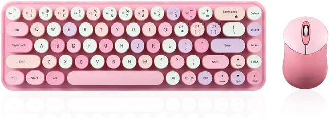 Main image of Perixx PERIDUO-802PK Bluetooth Mini Keyboard and Mouse Combo - Retro Round Key Caps - Pastel Pink - US English