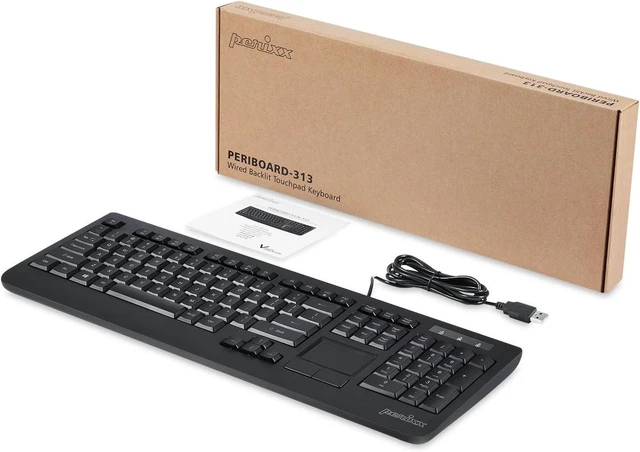 Alt view image 5 of 6 - Perixx Periboard-313 Wired USB Backlit Keyboard with Touchpad, Full Size Layout, 3 Level LED Backlit Design, Black, US English Layout (11445)