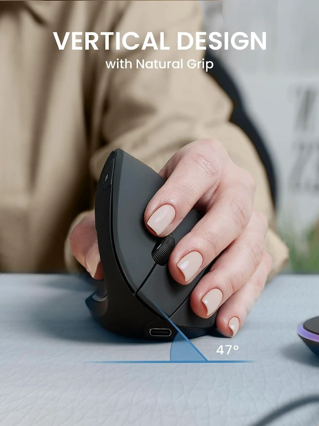 Alt view image 6 of 7 - Perixx PERIMICE-713LRX - Left Handed Cordless Rechargeable Vertical Mouse - Duo Wired and Wireless Charging Feature - Charger Included - Black